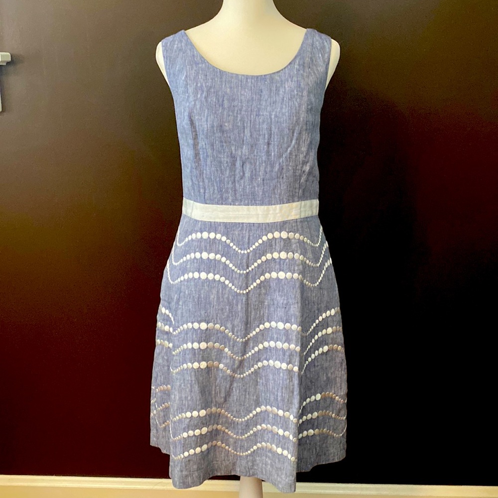 Boden chambray dress with embroidered detail.